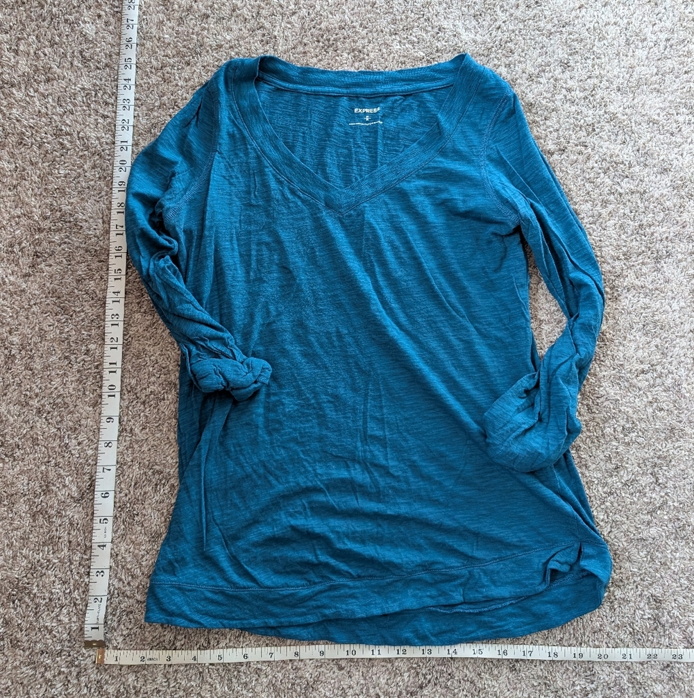 Express Teal Long Sleeve V-Neck Top